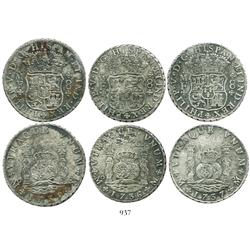 Lot of 3 Mexico City, Mexico, pillar 8 reales, Philip V, date-run of 1735MF, 1736MF and 1737MF.