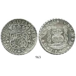 Mexico City, Mexico, pillar 8 reales, Philip V, 1744MF.