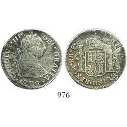 Mexico City, Mexico, bust 2 reales, Charles III, 1776FM.