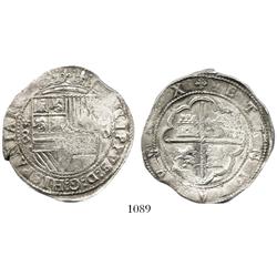 Lima, Peru, cob 8 reales, Philip II, assayer Diego de la Torre, *-8 to left, P-oD to right.