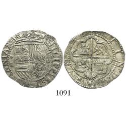 Lima, Peru, cob 2 reales, Philip II, assayer Diego de la Torre, *-ii to left, P-oD to right.