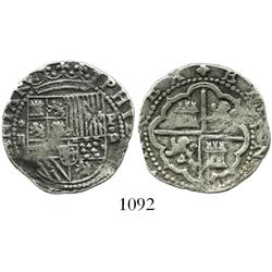 Lima, Peru, cob 2 reales, Philip II, assayer Diego de la Torre, *-ii to left, P-oD to right.