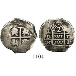 Lima, Peru, cob 2 reales, 1700H.