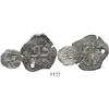 Image 1 : Lot of 2 Lima, Peru, cobs of Philip V: 2R, 1720M, holed; and 1/2R 1700.