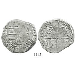 Potosi, Bolivia, cob 8 reales, (1)6ZIII (1623), assayer T, quadrants of cross transposed, very rare.