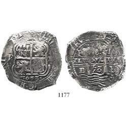 Potosi, Bolivia, cob 8 reales, 1653E, dot-PH-dot at top.