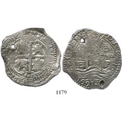 Potosi, Bolivia, cob 8 reales, 1661E.