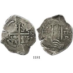 Potosi, Bolivia, cob 8 reales, 1664E.