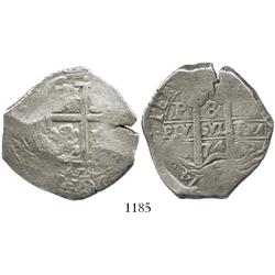 Potosi, Bolivia, cob 8 reales, 1674E.