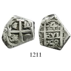 Potosi, Bolivia, cob 4 reales, 1749q.