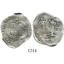 Potosi, Bolivia, cob 2 reales, 1652E post-transitional (transitional Type VII), 1-PH-(6 at top), rar