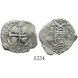 Potosi, Bolivia, cob 2 reales, 1697CH, very rare.