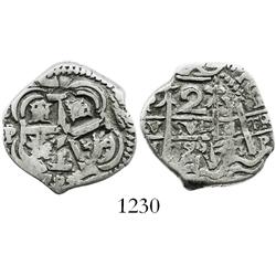 Potosi, Bolivia, cob 2 reales, 1722Y, scarce.