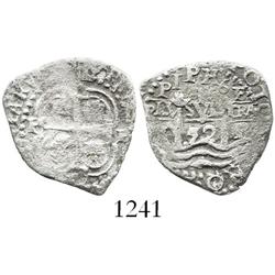 Potosi, Bolivia, cob 1 real, 1652E post-transitional (transitional Type VII), 1-PH-6 at top, scarce.