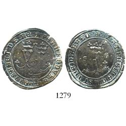 Seville, Spain (for the New World), copper 4 maravedis, Ferdinand-Isabel, assayer * below crowned F