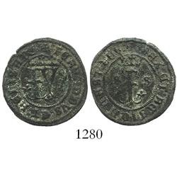 Seville, Spain (for the New World), copper 2 maravedis, Ferdinand-Isabel, assayer * below crowned F,