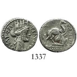 Roman Republic, silver denarius, moneyer A. Plautius, Rome mint, 55 BC.