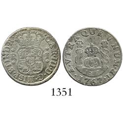 Potosi, Bolivia, pillar 1 real, Charles III, 1767JR.