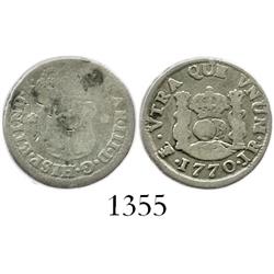 Potosi, Bolivia, pillar 1/2 real, Charles III, 1770JR.