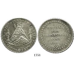 Potosi, Bolivia, silver 8R proclamation medal, Ferdinand VII, 1808.