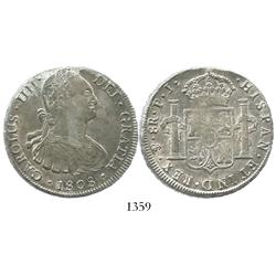 Potosi, Bolivia, bust 8 reales, Charles IV, 1808PJ.