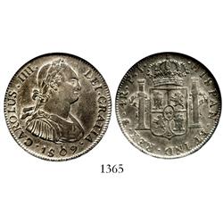 Potosi, Bolivia, bust 4 reales, Charles IV, 1809PJ, encapsulated NGC AU-58, ex: Whittier collection.