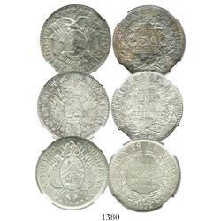 Lot of 3 Potosi, Bolivia, 50 centavos in NGC capsules: 1873FE, MS-64; 1901MM, MS-63; and 1909H, MS-6