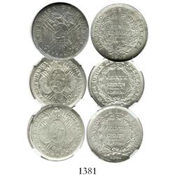 Lot of 3 Potosi, Bolivia, 20 centavos in NGC capsules: 1891CB, MS-64; 1904MM, MS-63; and 1909H, MS-6