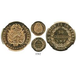 Bolivia (struck in Paris), copper-nickel 10 centavos (proof), 1883-A, encapsulated NGC PF-66, very r