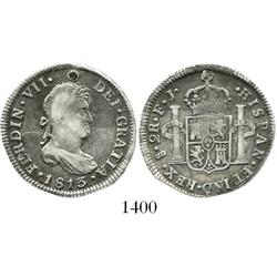 Santiago, Chile, bust 2 reales, Ferdinand VII, 1813FJ, inverted mintmark.