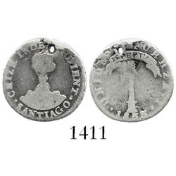Santiago, Chile,  volcano  1/2 real, 1833I, medal alignment.