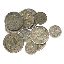 Lot of 13 Santiago, Chile, silver minors: 20c, 1871, 1880, 1892/82, 1895, 1913/1, 1916 and 1919; 10c
