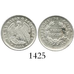 Santiago, Chile, 1/2 decimo, 1884, mule without 0.5.