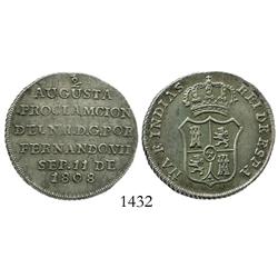 Bogota, Colombia, 2 reales-sized proclamation medal for Ferdinand VII, 1808, pomegranate at top only