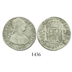 Bogota, Colombia, bust 2 reales, Ferdinand VII (bust of Charles IV), 1819FJ, scarce.