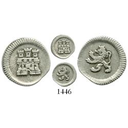 Bogota, Colombia, 1/4 real, no date or mintmark or assayer (1756-96), large castle / small lion vari