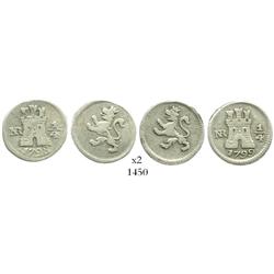Lot of 2 Bogota, Colombia, 1/4R, Charles IV, 1798 and 1799.