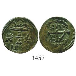 Santa Marta, Colombia, copper 1/4 real, Ferdinand VII, 1820, medal alignment.