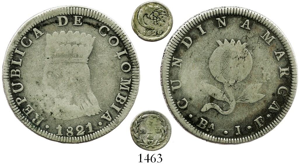 Coloman Coin Lot of 2 coins of the first Colombian republic: Bogota, 8 reales ...