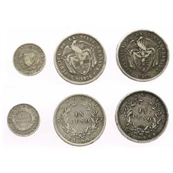 Lot of 3 coins of Bogota, Colombia: 1 peso, 1856/5; 1 peso, 1856; and 2 decimos, 1855.