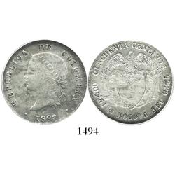 Bogota, Colombia, 50 centavos, 1898, encapsulated PCGS AU-53.