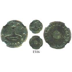 Quito, Ecuador, 1/4 real, 1842MV-S, coin alignment, encapsulated NGC Fine details / environmental da
