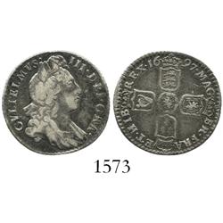 London, England, sixpence, William III, 1697.