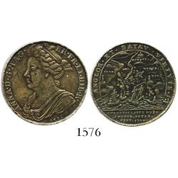 England, bronze jeton, Anne, 1702, Vigo Bay, coin alignment.