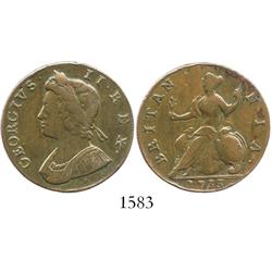 London, England, copper half penny, George II, 1733.