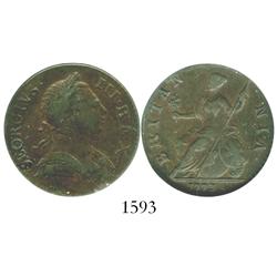 London, England, copper half penny, George III, 1773, encapsulated ANACS VF-30.