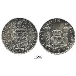 Guatemala, pillar 4 reales, Ferdinand VI, 1755J, ball-tip J, rare.