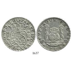 Mexico City, Mexico, pillar 8 reales, Ferdinand VI, 1754MM, dissimilar crowns.