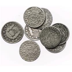 Lot of 8 Mexico City, Mexico, pillar 1R, Philip V and Ferdinand VI, various dates (1735MF, 1736MF [2