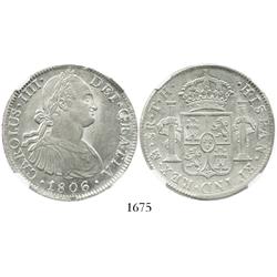Mexico City, Mexico, bust 8 reales, Charles IV, 1806TH, encapsulated NGC AU-55.